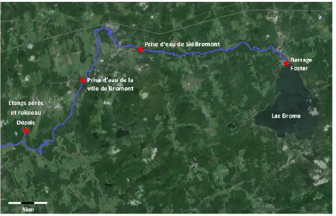 Figure 2.2 - Tronçon principal de la rivière Yamaska dans le sous-bassin appalachien 