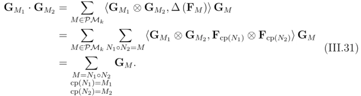 table III.1.1 . Posons PMN k := M n≥0 K (P M k,n,− ) et PML k := M`≥0 K (P M k,−,` ) (III.29)