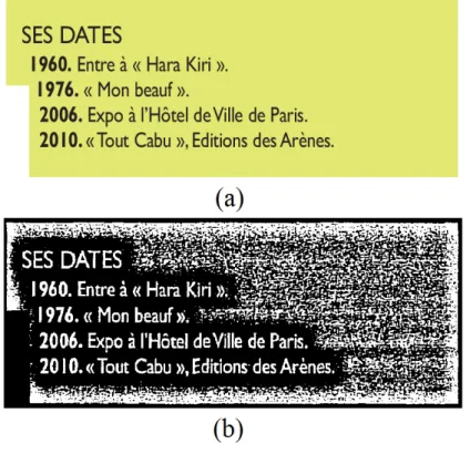 Figure 1.6: Extraction de texte dans un document scanné. (a) : Image Originale. (b) : Texte extrait.