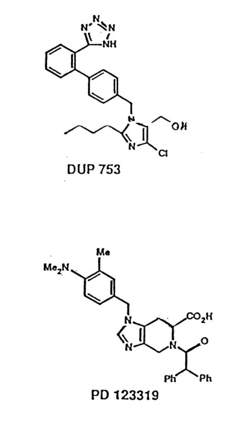 Figure 1 ;  Structure des composés étudiés. A.  Lx)saitan ou Dup 753, antagoniste ATi