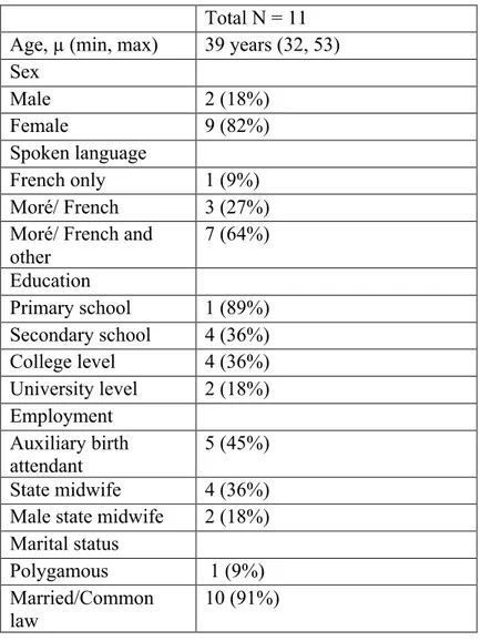 Table 3. Sociodemographic profile of health professionals  Total N = 11 