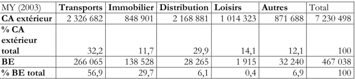 Tableau 9 : Chiffre d’affaires et Bénéfice d’exploitation par segment d’activité 2003