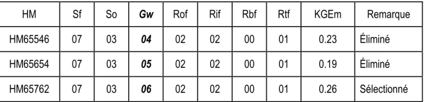 Tableau 5. Élimination des structures de modèle apparentées. 