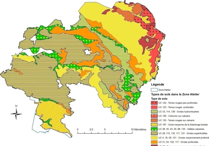 Figure 2. 3 : Localisation des différents types de sols dans la plaine de Niort (Source des données : IGCS, 2004) 