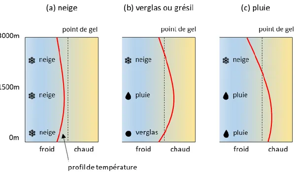 Figure 9 - Profil vertical de température associé au différent type de précipitation hivernale 