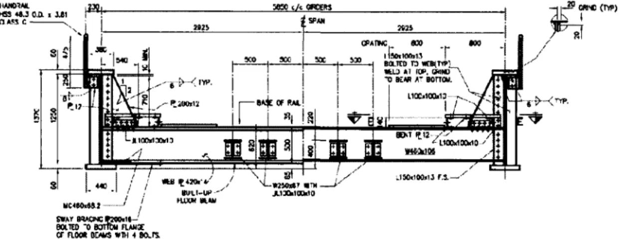 Figure 2.8: Section transversale d'un pont à poutres latérales de 14,17m [CN Dessin RlA-10.25] 
