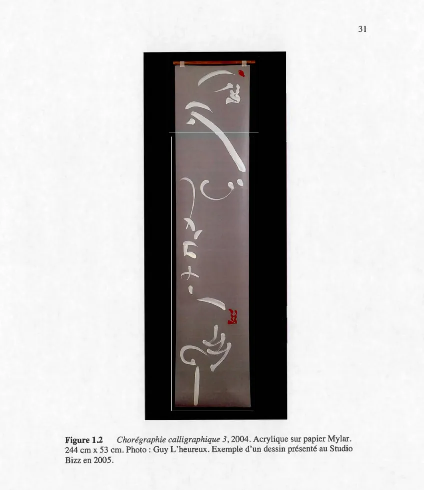 Figure 1.2  Chorégraphie calligraphique 3, 2004. Acrylique  sur  papier Mylar. 