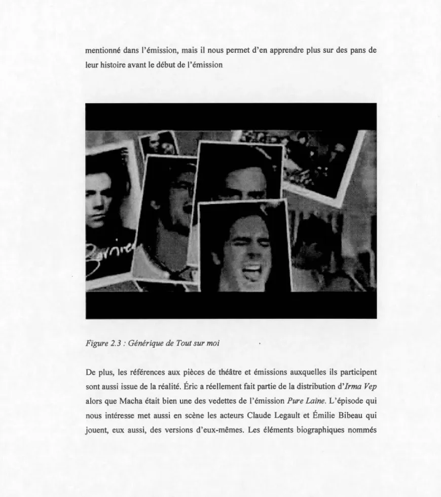 Figure  2 .  3  :  Générique  d e  T ou t  su r  moi 