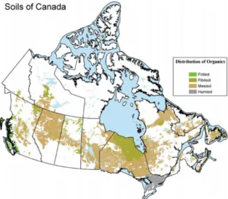 Figure 1: Figure 2: Distribution des sols organiques au Canada   Tirée de : Kroetsch et al., 2010 