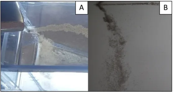 Figure 7. Surface flotation system (SFC) in operation. A. Viewed from the top at in the deposit 