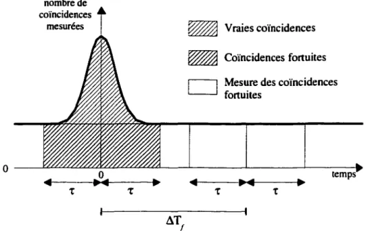 Figure  2-2  - Schéma  détaillant  la  nature  des  coïncidences  détectées.  le  temps  zéro 