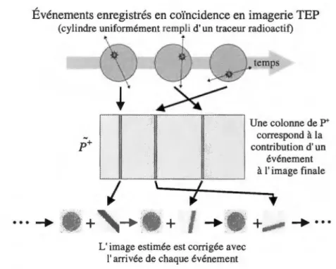 Figure 2-5  - Reconstruction  d'une  image en  temps  réel,  événement par événement,  par  matrice pseudo-inverse tronquée