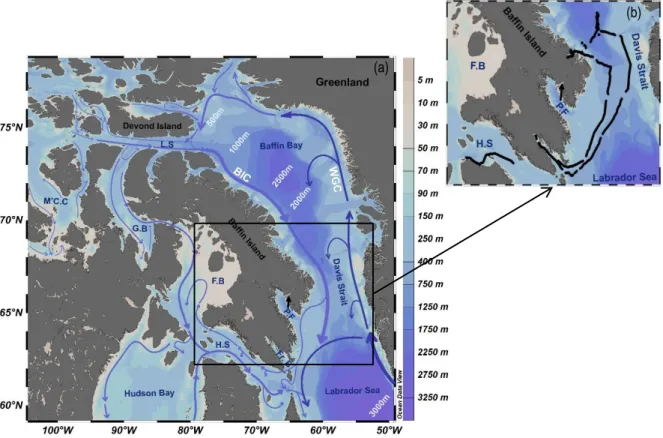 Figure 1. Map of the ship’s cruise track (black line) in (a) 2017 and (b) 2018. Bathymetric map from 