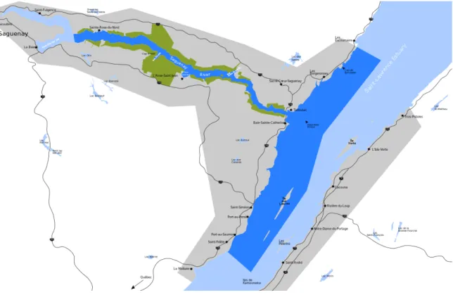 Figure 8 Parc Marin Saguenay Saint Laurent (en bleu foncé). Carte des villes principales