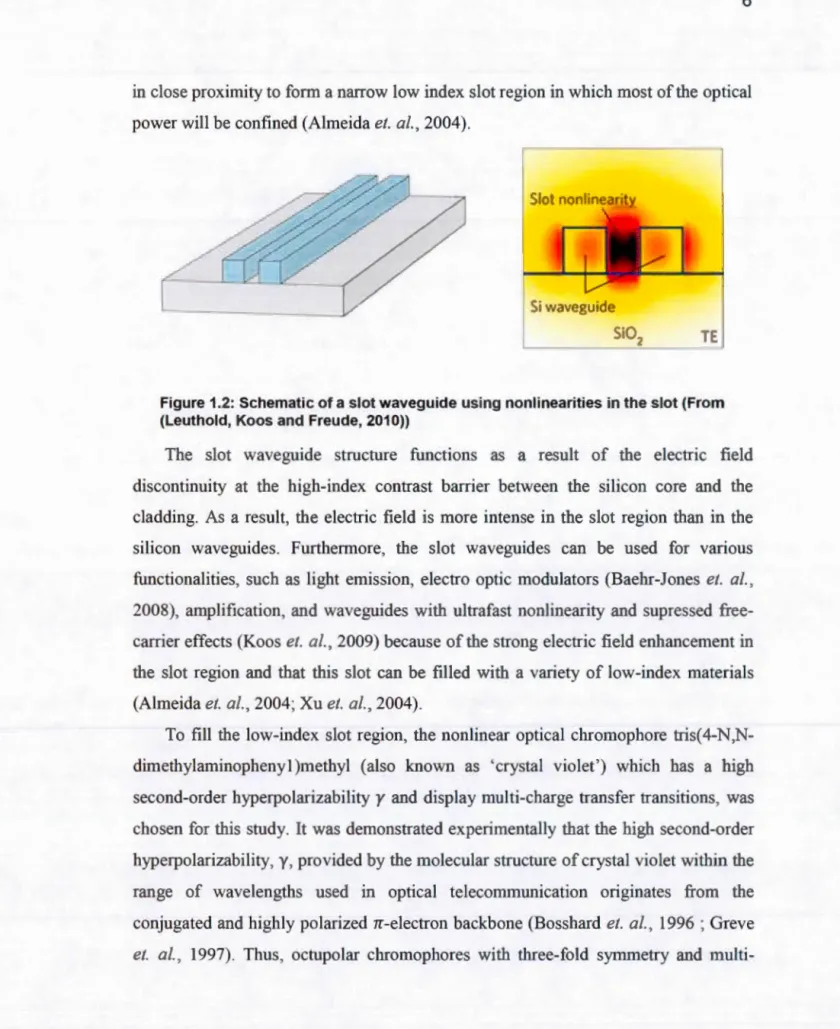 Figure 1.2:  Schematic of a slot waveguide using nonlinearities in  the slot (From  (Leuthold,  Koos  and  Freude, 201 0)) 