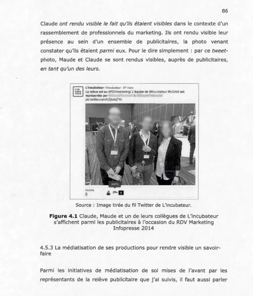 Figure 4.1 Claude,  Maude  et un  de  leurs  collègues  de  L'incubateur  s'affichent  parmi  les  publicitaires  à  l'occasion  du  RDV  Marketing 