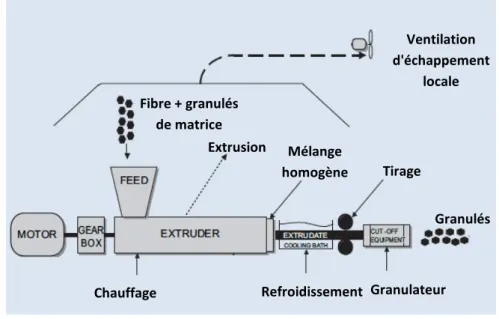 Figure 4. Schématisation du processus de compoundage par extrusion  2.2.2.  Le moulage par injection  