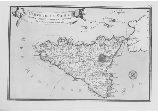 Figure 4 : Carte de la Sicile avec l’itinéraire représenté, Houël, vol. 1 