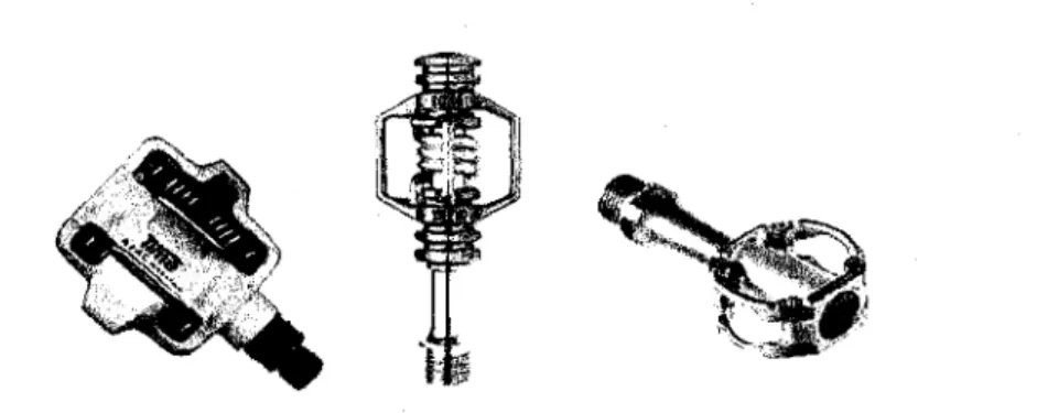 Figure 1.2 - Pedales automatiques commerciales. De gauche a droite, les modeles sont: TimeATAC 