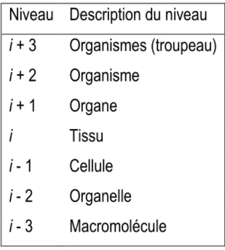 Tableau 1.1. Niveau d’organisation (adapté de (France et Kebreab, 2008))  