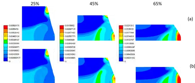 Figure 3.22 : Cartes d’endommagement au cours de l’essai de compression : (a) Couplage fort ; (b) Couplage faible 