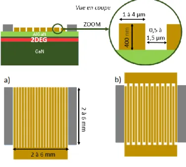 Figure 3.20 : Schéma des réseaux qui seront fabriqués et dimensions annotées 