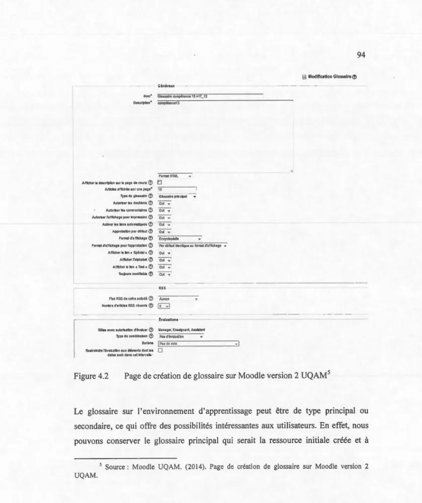 Figure 4.2  Page de création de glo ss aire  s ur  Moodle version 2 UQAM 5 