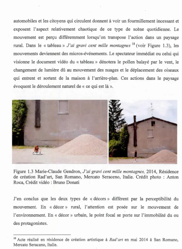 Figure  1.3  Marie-Claude  Gendron,  J ' ai  gravi  cent mille montagnes ,  2014 ,  Résidence  de  création  Rad ' art,  San  Romano,  Mercato  Seraceno ,  Italie