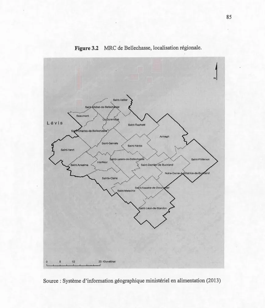 Fig u re 3.2  MRC de Bellechasse ,  localisation régionale. 