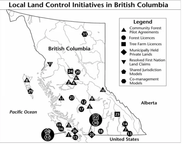Figure 3-1   Initiatives forestières contrôlées par le milieu local en Colombie-Britannique
