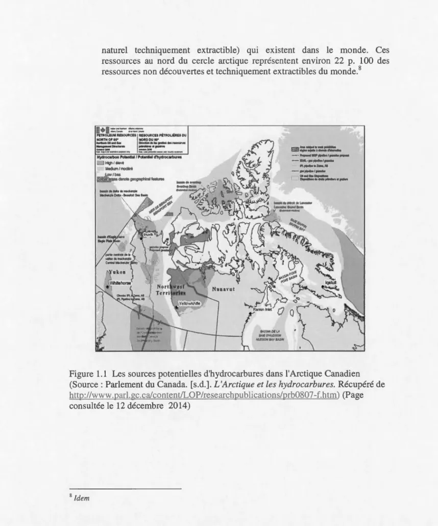 Figure  1.1  Les so urces potentielles d'hydrocarbures dans l'Arctique Canadien  (Source:  Parlement du  Canada