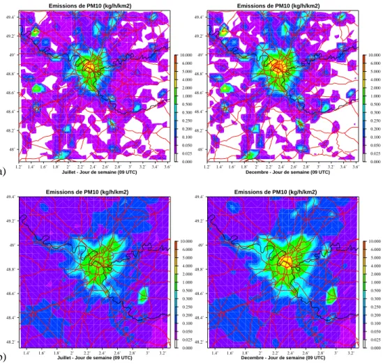 FIG. 3.6 – Distribution spatiale des émissions de PM 10 en Ile-de-France issues de l’inventaire inter-régional d’AIR-