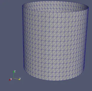 Figure 4.11: Regular triangular grid of the lateral side of a vertical cylinder.