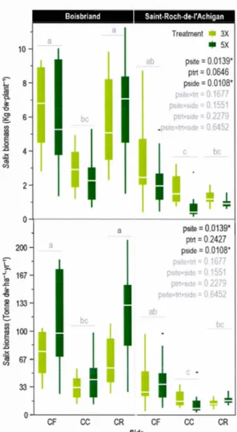 Figure  1- 3 :  B i omass  productivity  (per  plant  and  per  hectare)  of  Sali  x miyabeana  SX64  in  ri parian  buffer strips