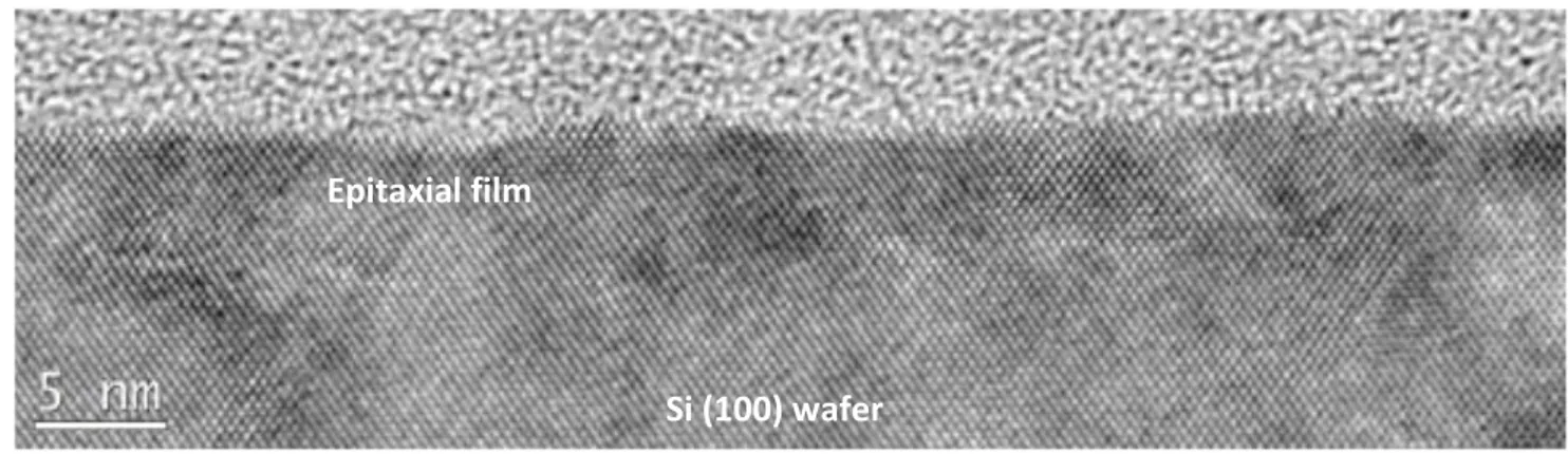 Figure 37. TEM image showing the growth on a Si (100) wafer for deposition time of 8 s