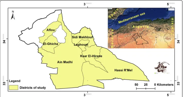 Figure 1 Study area of Laghouat, Algeria, indicating the districts covered by the survey