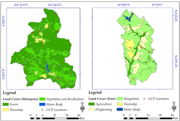 Figure 7. Geographical locations of the Ground Control Points (GCPs) on the land cover maps
