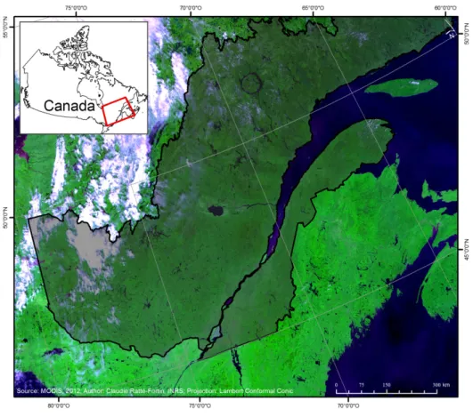 Figure 1. Study area (darker shade) covering the 580 lakes observable by the MODIS sensor