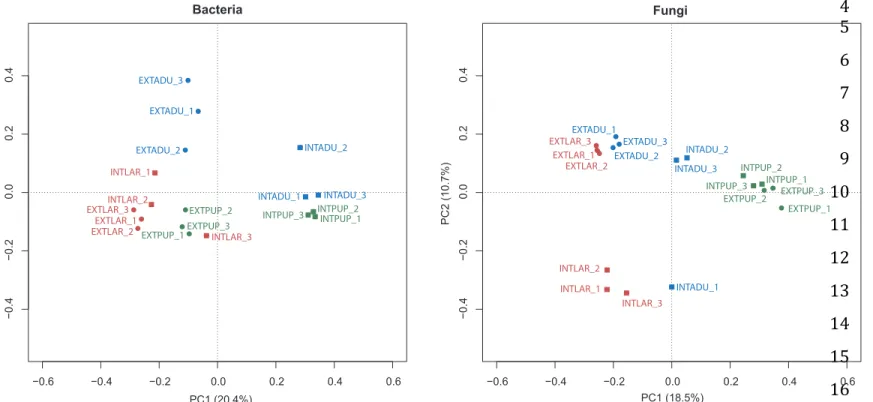 Figure S1. Principal component analysis of the different developmental stages and microenvironments of D