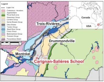 Figure 1. Simplified geological map of the area showing the location of the Carignan-Salières 