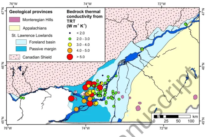 Figure 6. Bedrock thermal conductivity obtained from the inventory of TRTs in the SLL