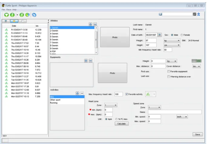 Figure 4: Interface for defining athletes.