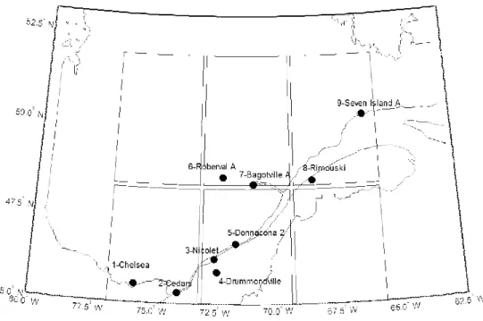 Figure 1. The locations of precipitation stations and CGCM3 grid. 