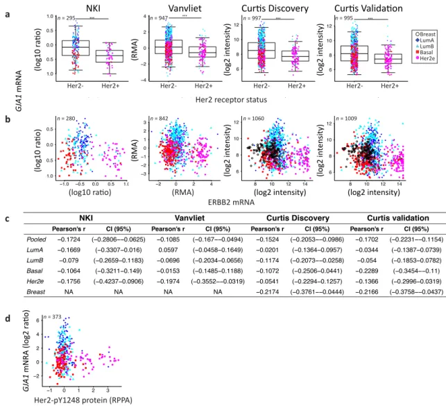 Figure A4. GJA1 mRNA level in breast cancer clinical samples is lower in HER2-positive breast