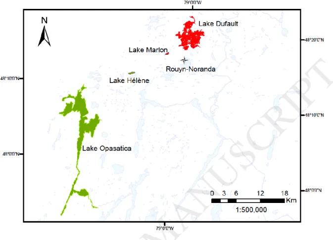 Fig.  1.  Area  and  lakes  studied  in  the  Rouyn-Noranda  region,  Quebec,  Canada