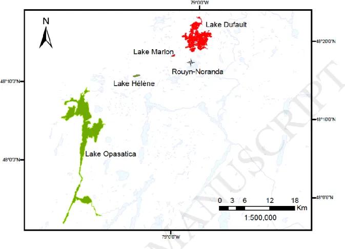 Fig.  1.  Area  and  lakes  studied  in  the  Rouyn-Noranda  region,  Quebec,  Canada