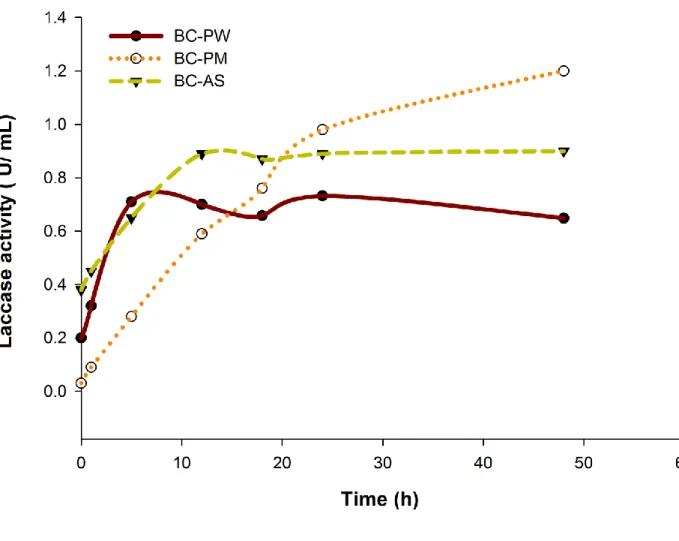 Fig. 5: Release (de-immobilization) of immobilized laccase on micro-biochars 