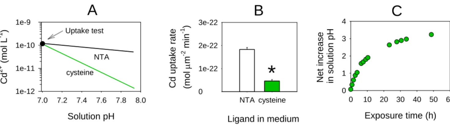 Figure 3.   (A) Simulation of the change in free Cd 2+  concentration with increasing pH in NTA- 546 