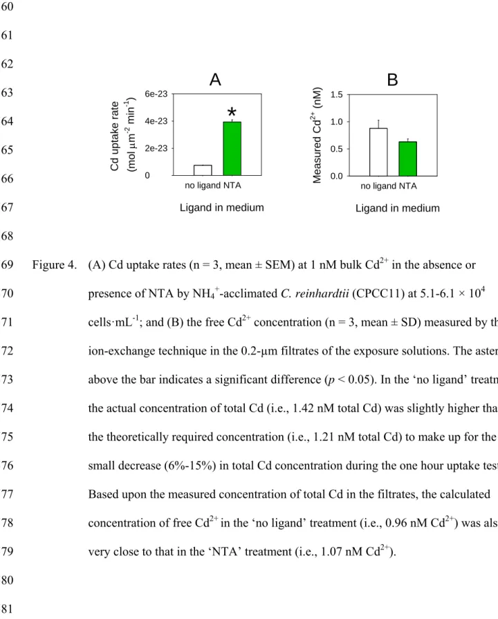 Figure 4.   (A) Cd uptake rates (n = 3, mean ± SEM) at 1 nM bulk Cd 2+  in the absence or 569 