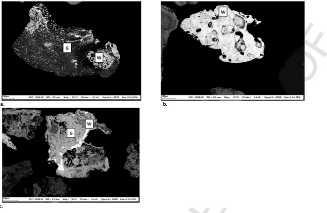 Fig. 2. Examples of the mineralogical classes of particles and their approximate compositions